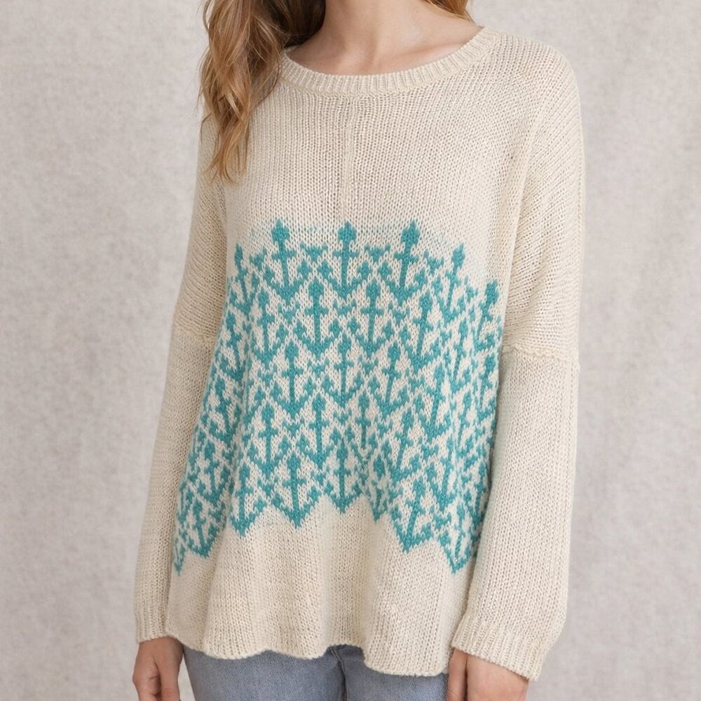 Wooden Ships Women's Mini Anchor Cotton Knit Sweater poncho Bone Size M/L